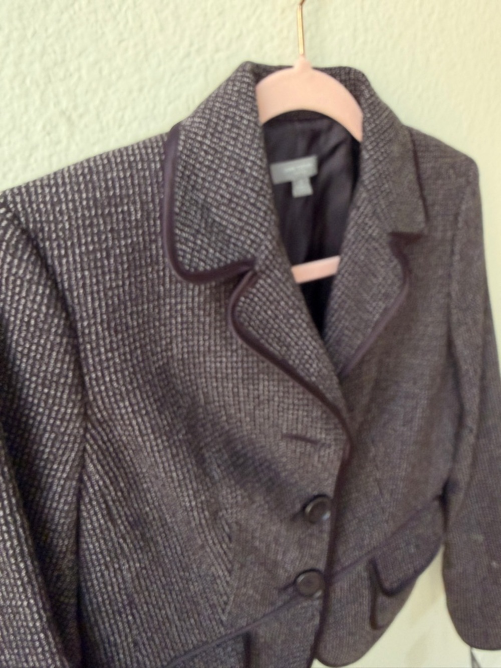 Ann Taylor Cropped Tweed Blazer Jacket Grey Tailored Peplum Fitted Office 2P - Picture 3 of 13
